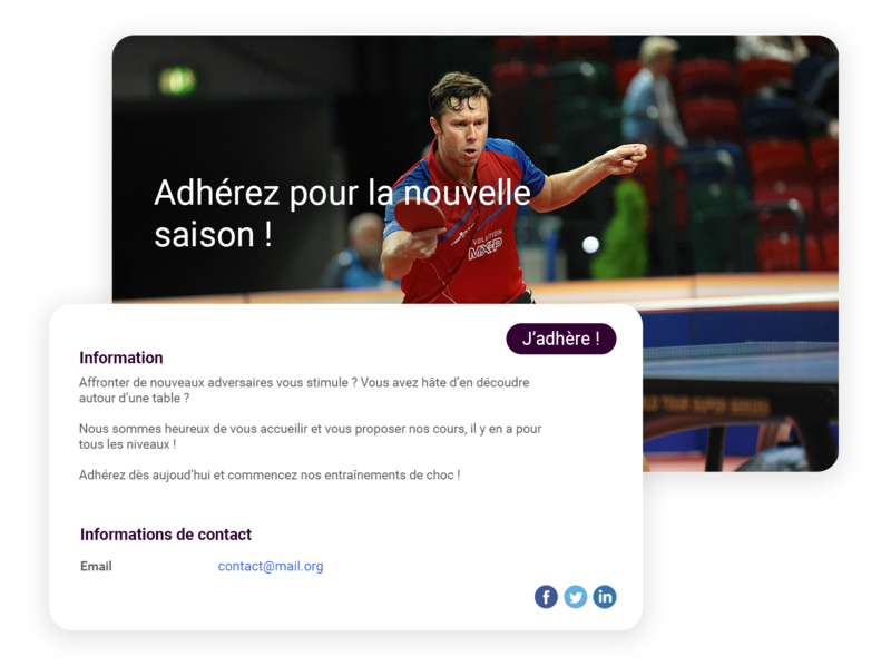Adhésions en ligne pour club de tennis de table