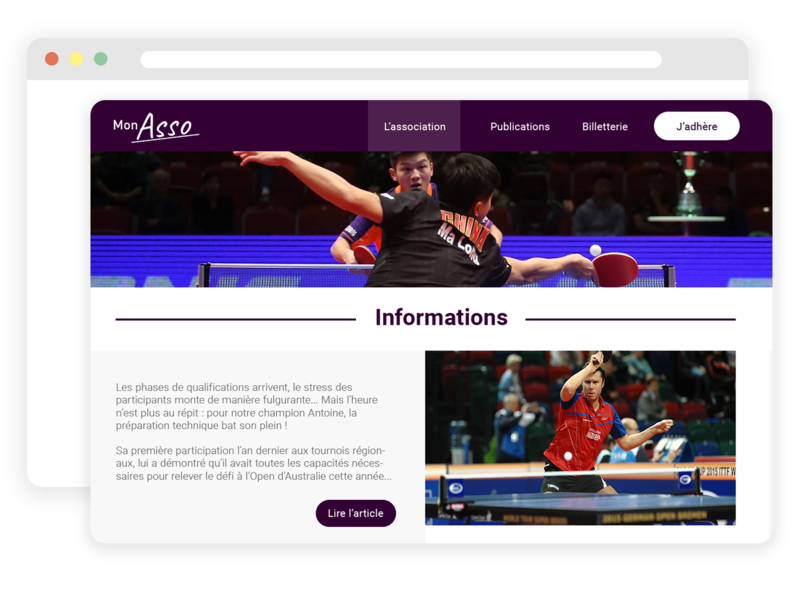 Site web pour club de tennis de table