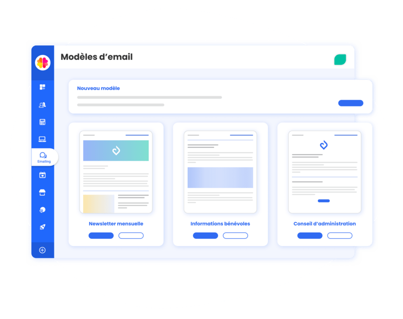 interface assoconnect avec modèles d’emails